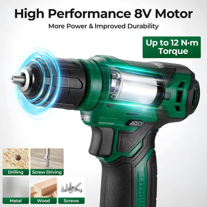 119 PCS Power Tool Set 8V/12V Cordless Drill Driver Hand Tool Kit Home DIY Repair