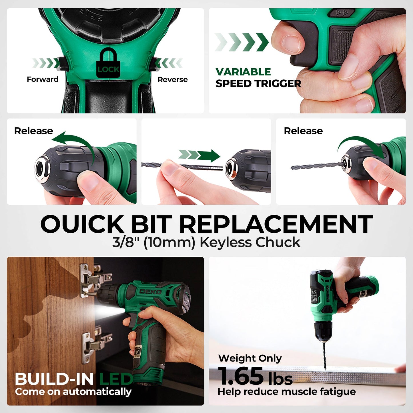 119 PCS Power Tool Set 8V/12V Cordless Drill Driver Hand Tool Kit Home DIY Repair