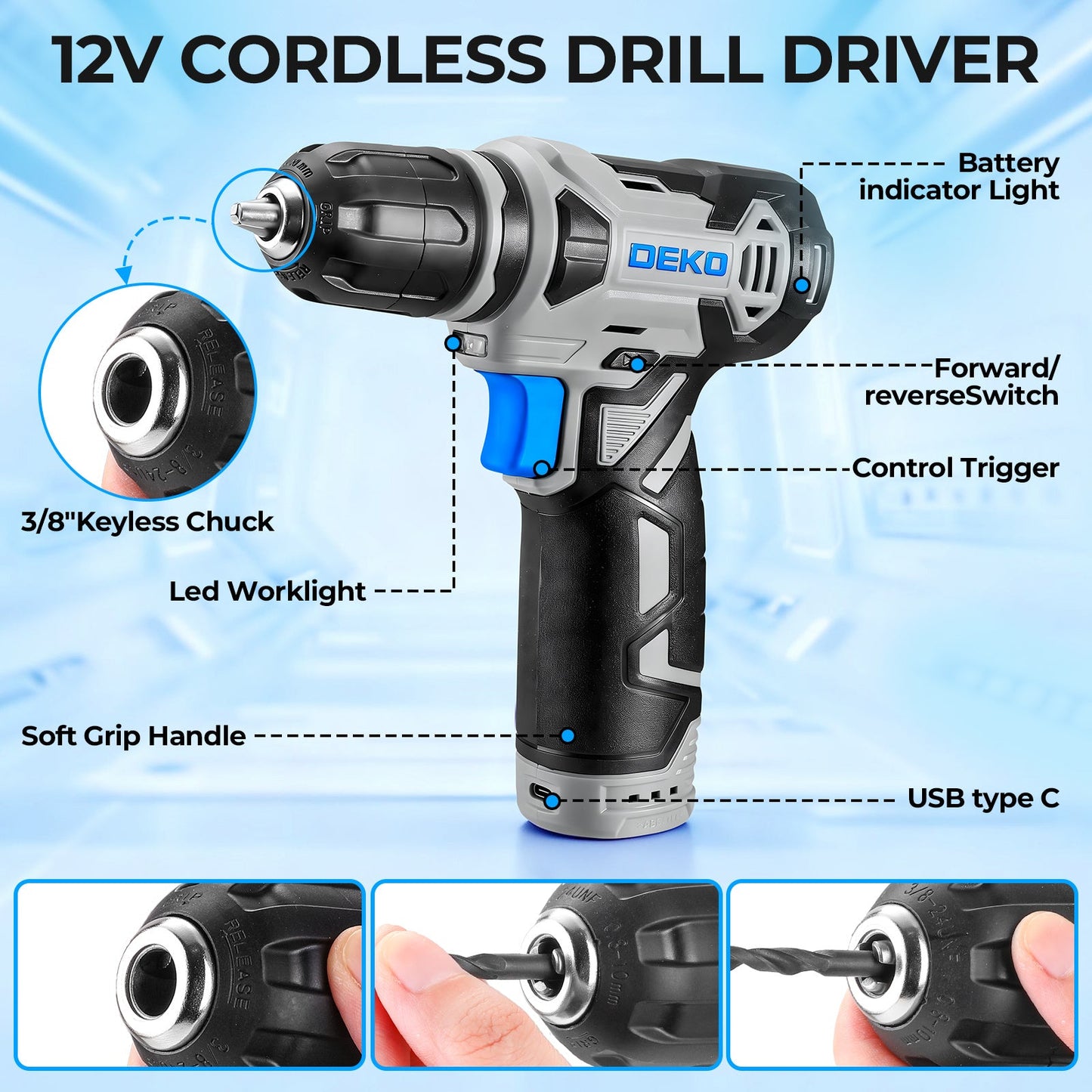 119 PCS Power Tool Set 8V/12V Cordless Drill Driver Hand Tool Kit Home DIY Repair