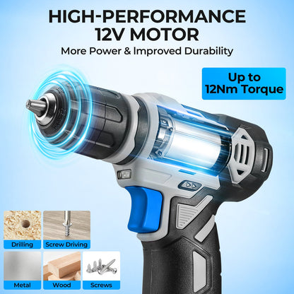 119 PCS Power Tool Set 8V/12V Cordless Drill Driver Hand Tool Kit Home DIY Repair