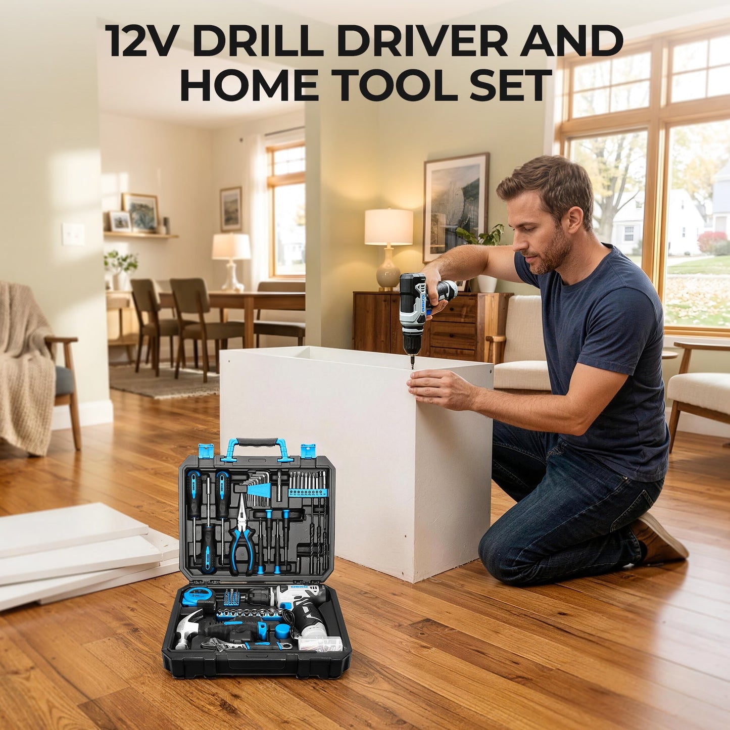 119 PCS Power Tool Set 8V/12V Cordless Drill Driver Hand Tool Kit Home DIY Repair