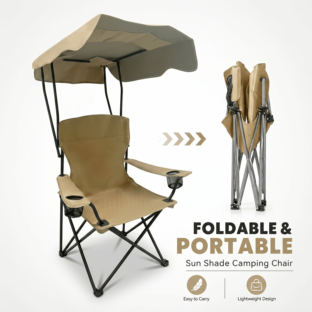 Outdoor Camping Chair w/ Canopy Foldable Portable Chair Cup Holder Carry Bag
