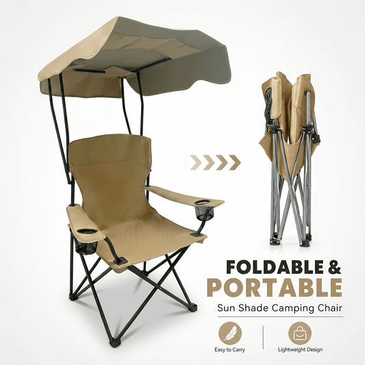 Outdoor Camping Chair w/ Canopy Foldable Portable Chair Cup Holder Carry Bag