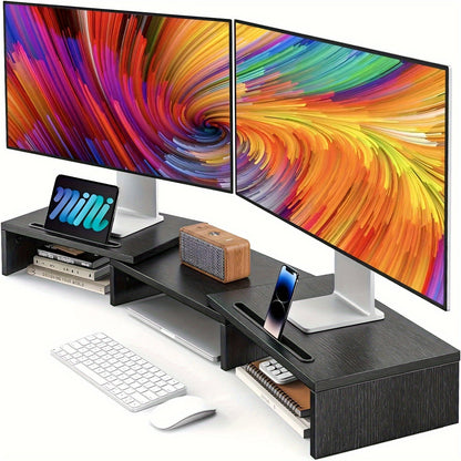 Dual Monitor Stand Riser Adjustable Desktop Organizer for PC Laptop Printer