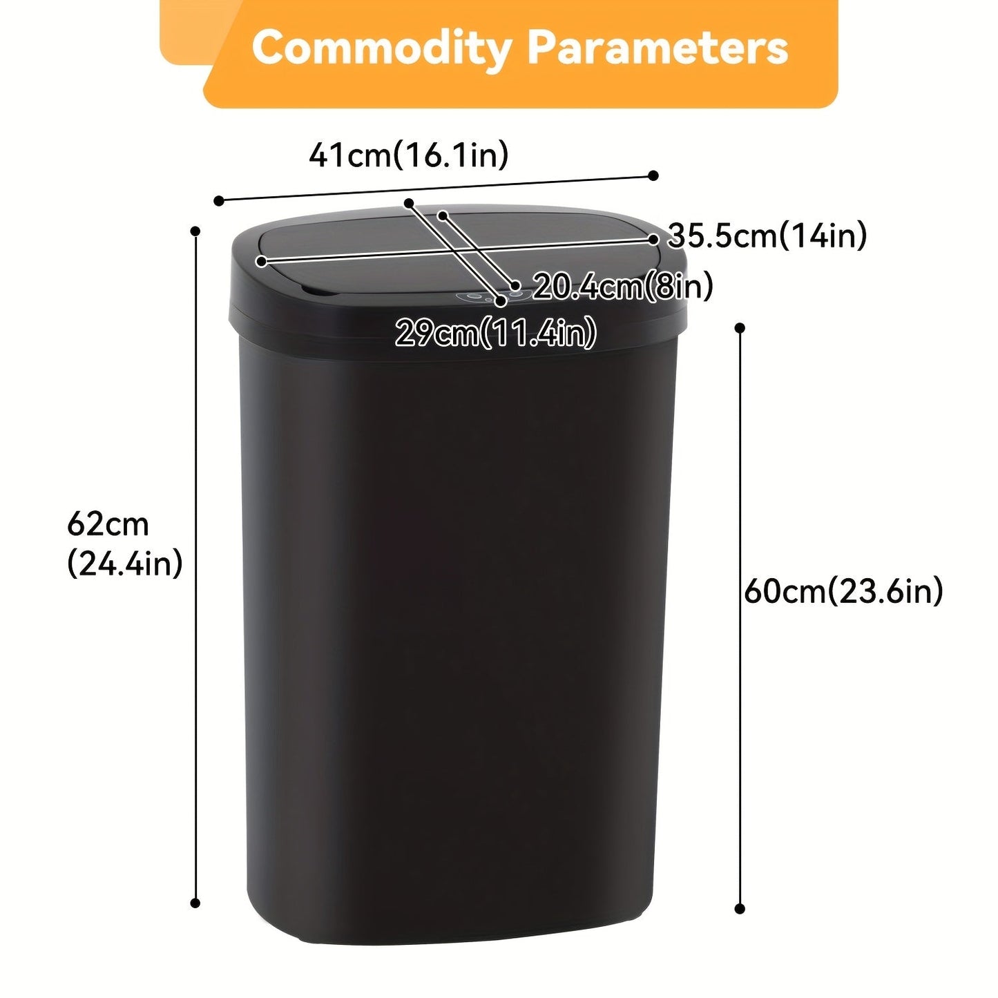 13 Gallon 50L Automatic Trash Can Touchless Motion Sensor Kitchen Garbage Bin