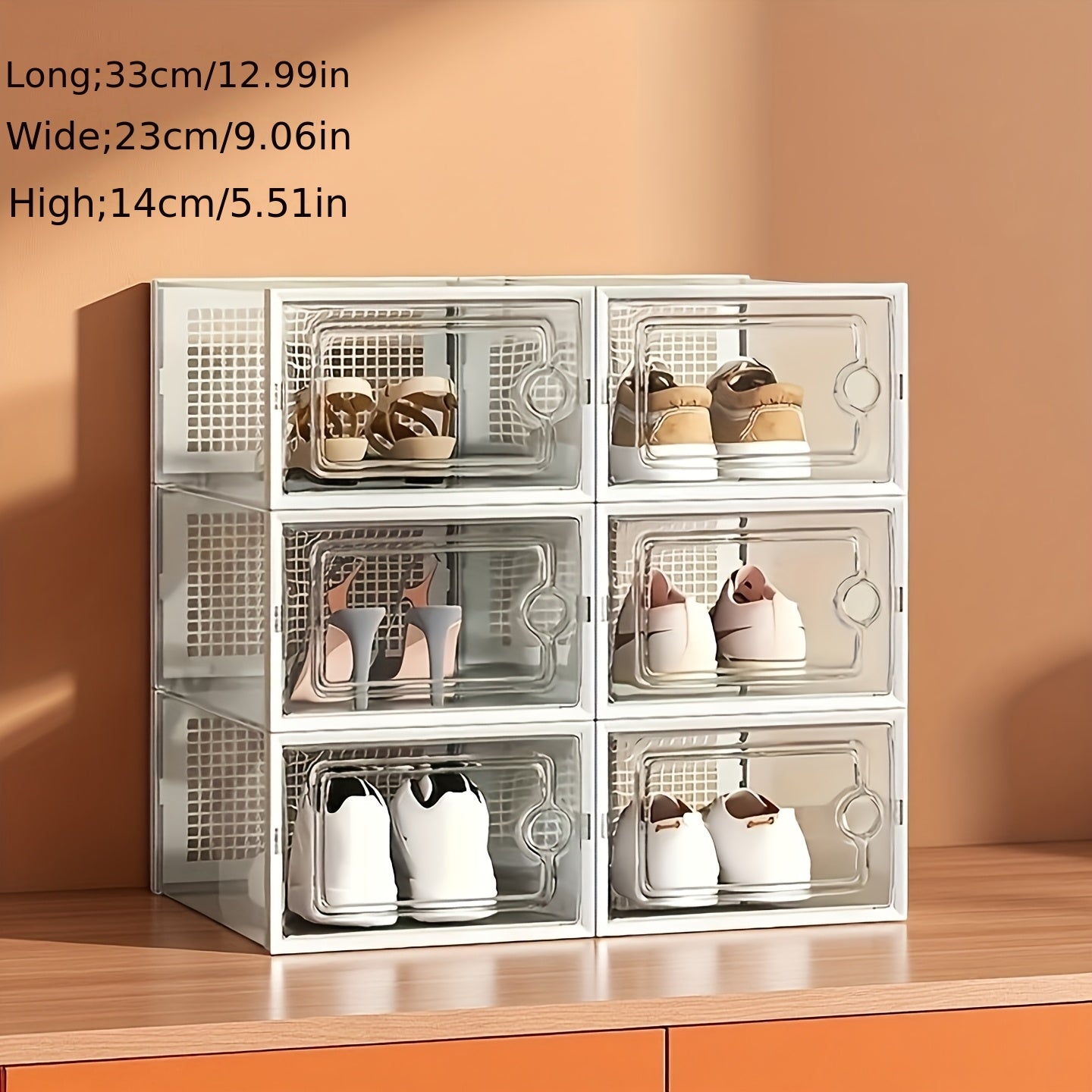 6/12/24PCS Clear Shoe Storage Boxes Stackable Foldable Sneaker Organizer Bin