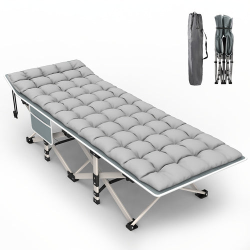 Folding Camping Cot Bed Adult Portable Heavy Duty Oxford Sleeping Cot w/ Pad Bag