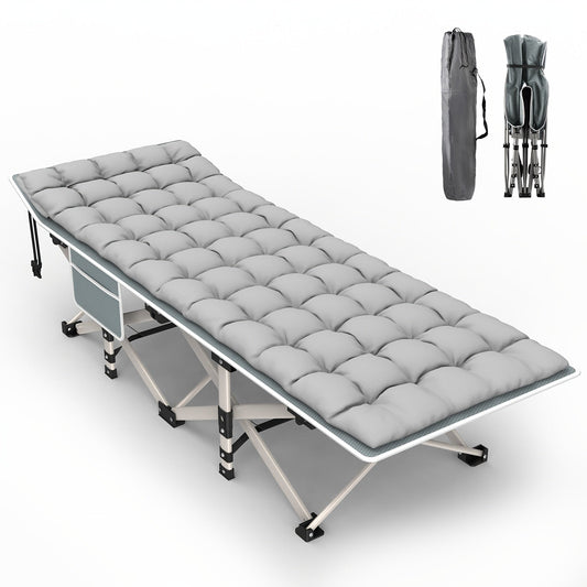 Folding Camping Cot Bed Adult Portable Heavy Duty Oxford Sleeping Cot w/ Pad Bag