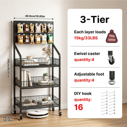 3/4/5 Tier Retail Display Rack Metal Snack Display Stand w/ Hooks & Wheels
