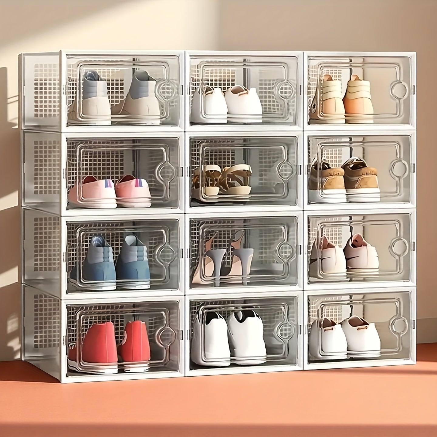 6/12/24PCS Clear Shoe Storage Boxes Stackable Foldable Sneaker Organizer Bin