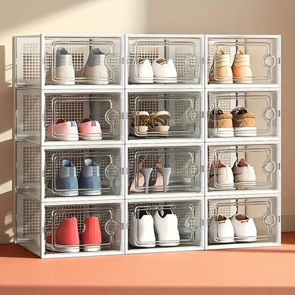 6/12/24PCS Clear Shoe Storage Boxes Stackable Foldable Sneaker Organizer Bin