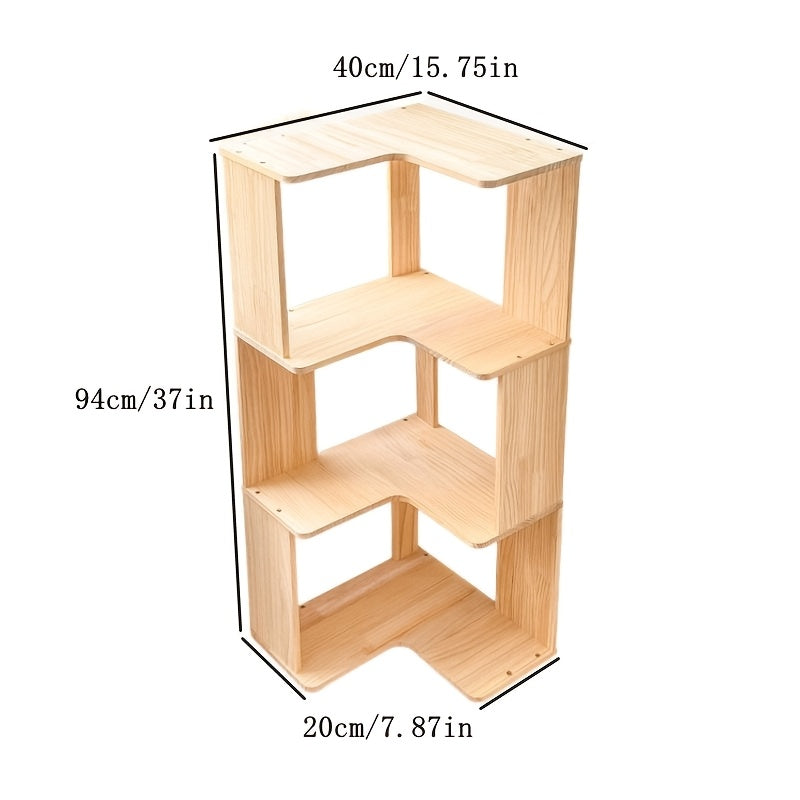 Solid Wood Corner Bookshelf 3/4/5 Tier Rustic Bookcase Storage Shelf Stand