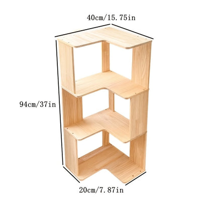 Solid Wood Corner Bookshelf 3/4/5 Tier Rustic Bookcase Storage Shelf Stand