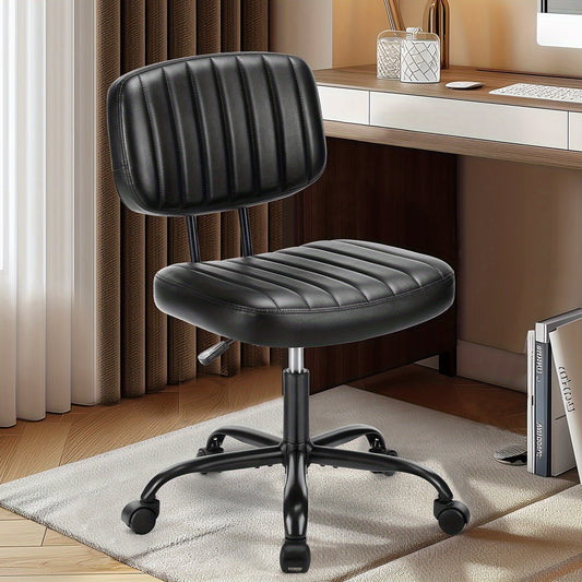 Armless Office Chair PU Leather Rolling Desk Chair Task Vanity Chair Wheels