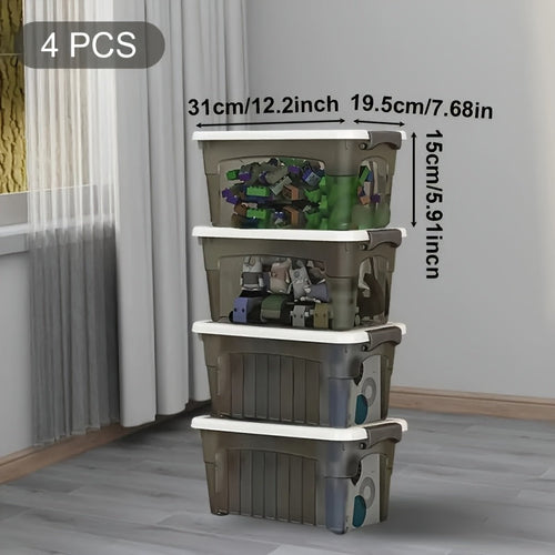 4PCS Stackable Storage Boxes with Lids & Handles Clear Organizer Bins Home Closet