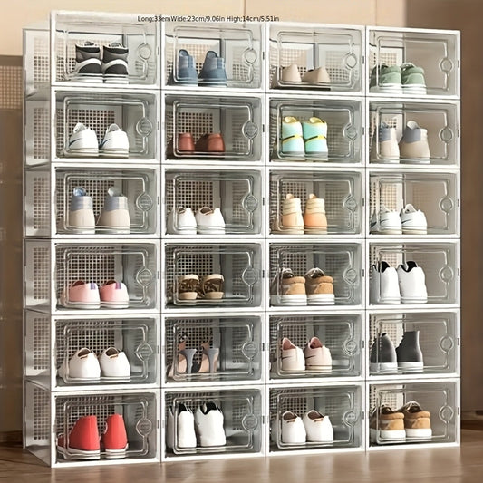 6/12/24PCS Clear Shoe Storage Boxes Stackable Foldable Sneaker Organizer Bin