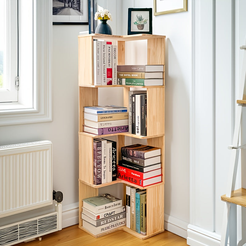 Solid Wood Corner Bookshelf 3/4/5 Tier Rustic Bookcase Storage Shelf Stand