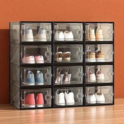 6/12/24PCS Clear Shoe Storage Boxes Stackable Foldable Sneaker Organizer Bin