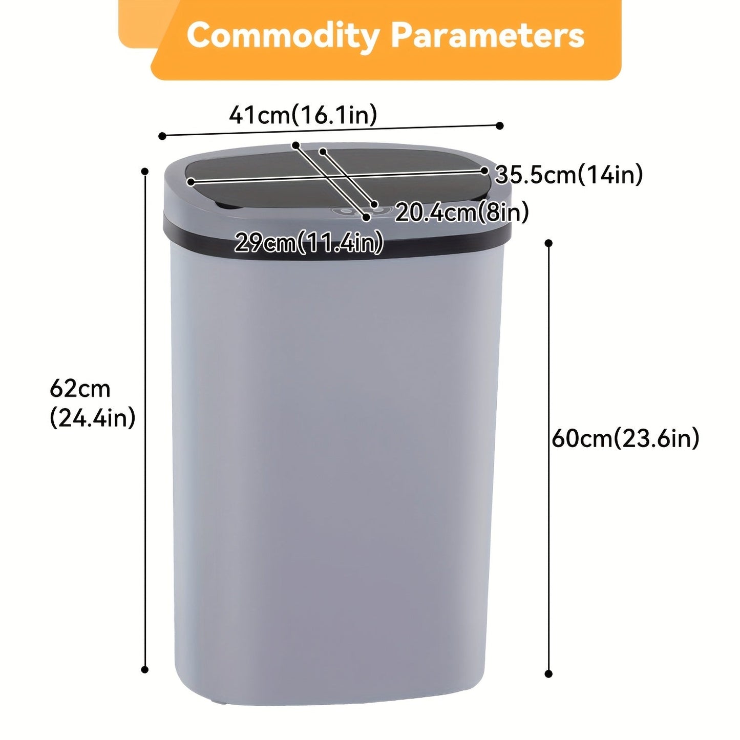 13 Gallon 50L Automatic Trash Can Touchless Motion Sensor Kitchen Garbage Bin