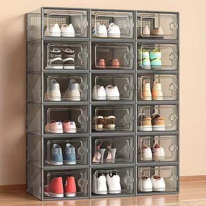6/12/24PCS Clear Shoe Storage Boxes Stackable Foldable Sneaker Organizer Bin