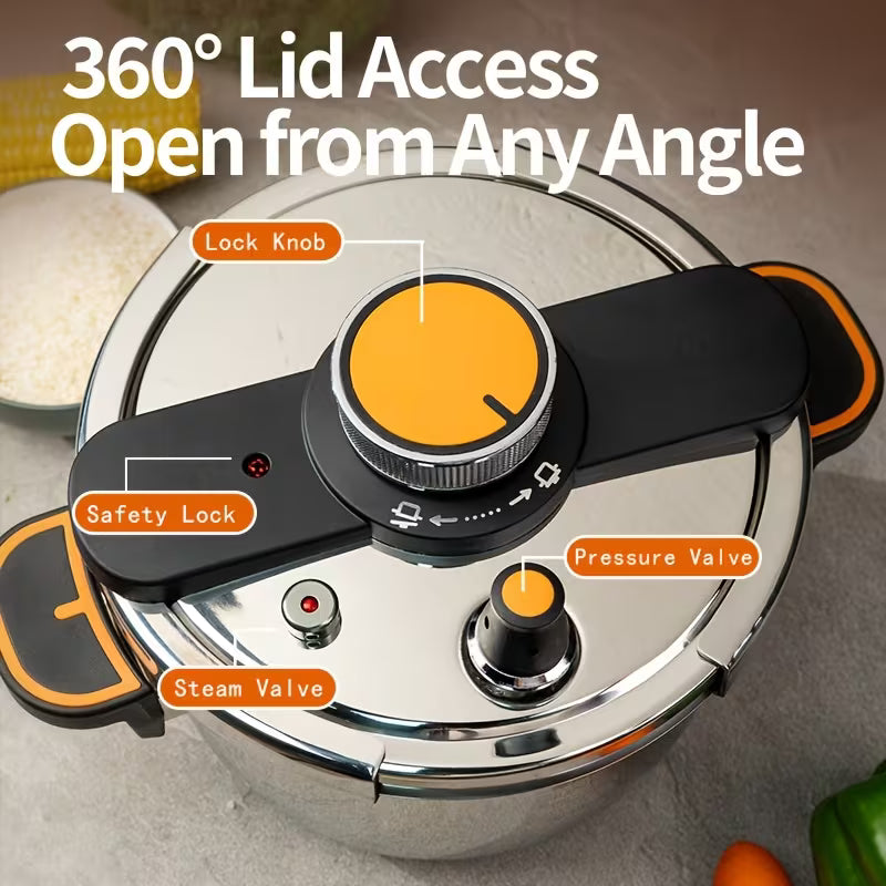 Stainless Steel Pressure Cooker & Stew Pot with Twist-Lock Lid, 5L/6L/8L, Induction & Gas Compatible