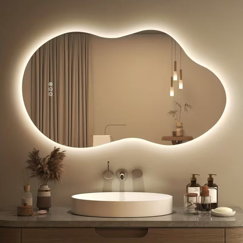 Irregular LED Bathroom Mirror with Lights – 40 x 24 Inch Asymmetrical Cloud Vanity Mirror
