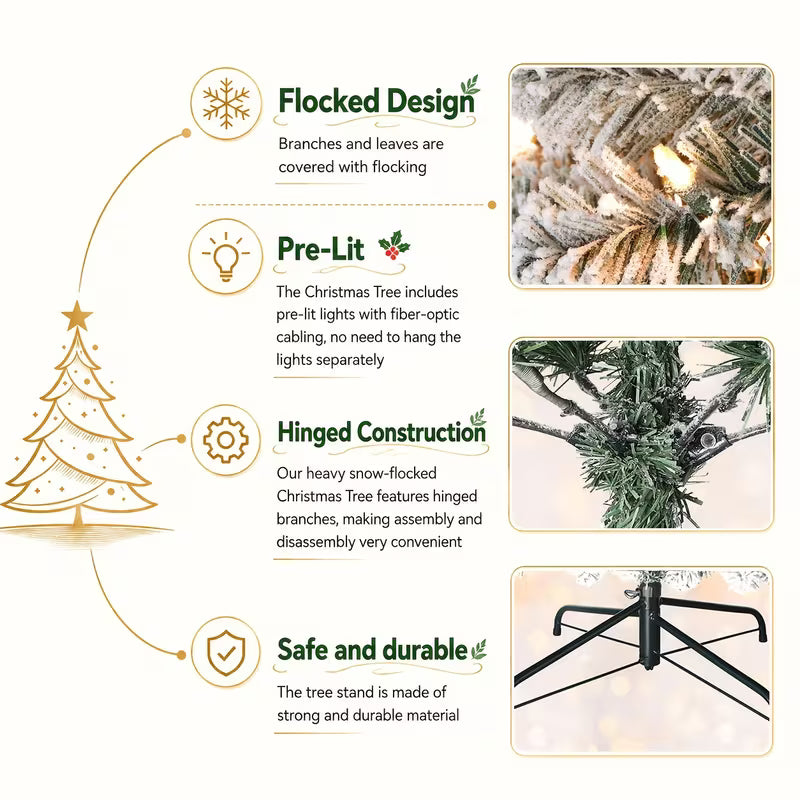 Snow-Flocked Artificial Pencil Christmas Tree with Warm White Lights