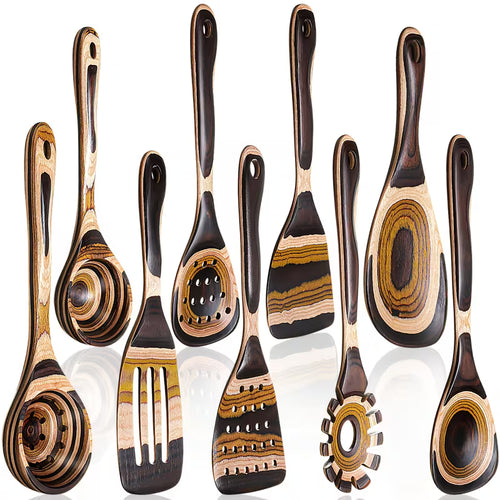 9-Piece Brown Pakkawood Kitchen Utensil Set