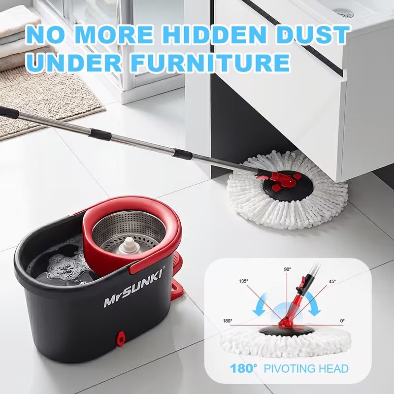 360° Spin Mop & Bucket Cleaning Set – 59-Inch Adjustable Handle with Microfiber Heads & Disposable Pads