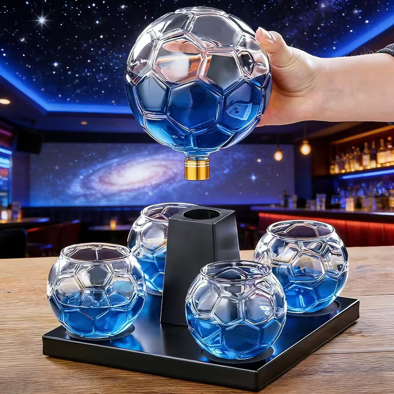 Black Football Whiskey Decanter Set with 4 Glasses