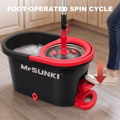 360° Spin Mop & Bucket Cleaning Set – 59-Inch Adjustable Handle with Microfiber Heads & Disposable Pads