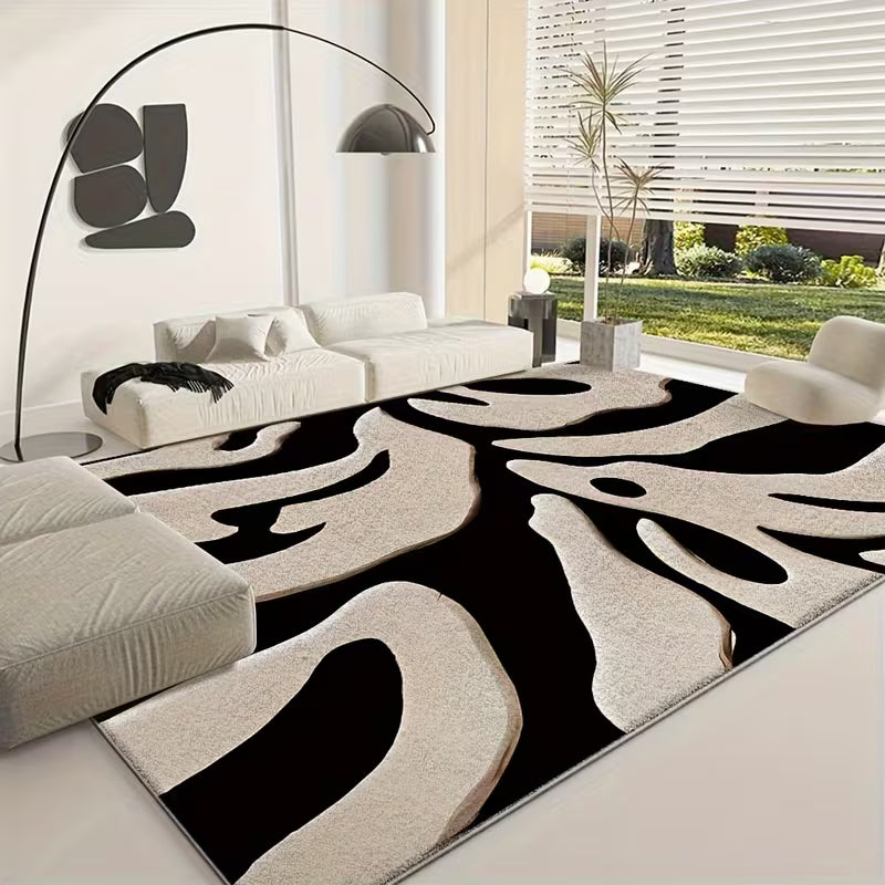 Black & White Geometric Area Rug – Modern Machine-Washable Soft Floor Mat