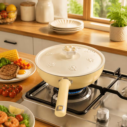 12.6-Inch Cat Paw Nonstick Wok with Lid – Deep Family Cooking Pan