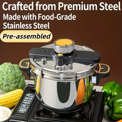 Stainless Steel Pressure Cooker & Stew Pot with Twist-Lock Lid, 5L/6L/8L, Induction & Gas Compatible