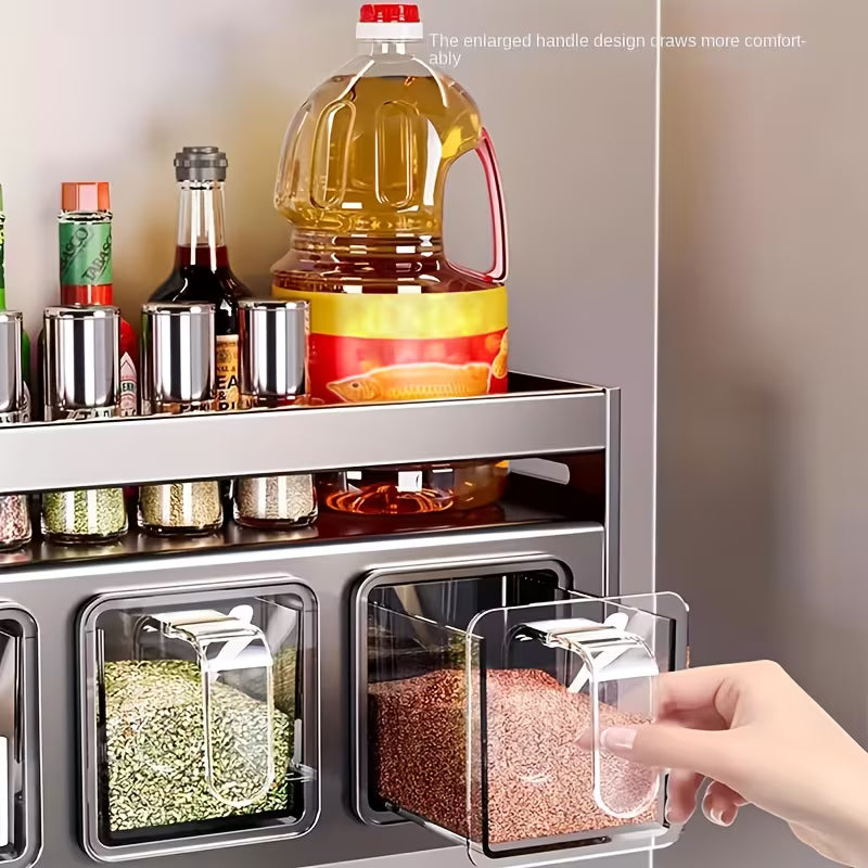 Multi-Tier Pull-Out Spice Rack Organizer, Aluminum Kitchen Seasoning Storage Shelf, Rust-Resistant Cabinet Organizer