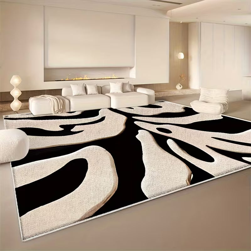 Black & White Geometric Area Rug – Modern Machine-Washable Soft Floor Mat