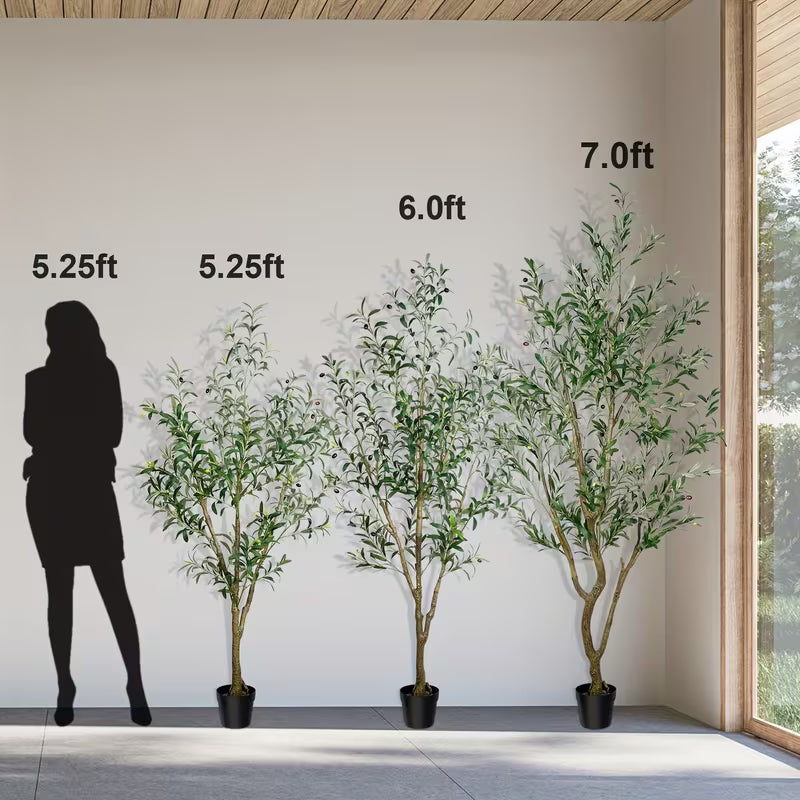 5/6/7 Ft Artificial Olive Tree with Realistic Leaves & Fruits, Multi-Trunk Potted Plant for Home Decor