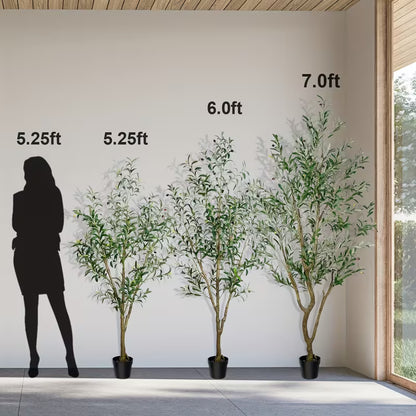 5/6/7 Ft Artificial Olive Tree with Realistic Leaves & Fruits, Multi-Trunk Potted Plant for Home Decor