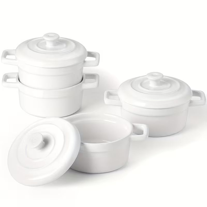 4-Piece 12 oz Ceramic Mini Cocotte Set with Lids