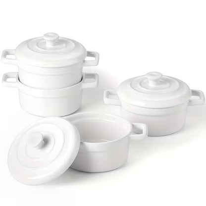 4-Piece 12 oz Ceramic Mini Cocotte Set with Lids