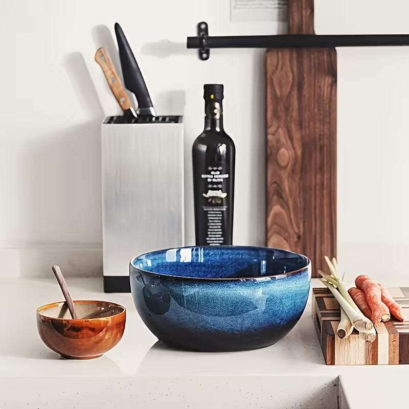 2-Piece Extra Large Ceramic Bowls – 2400ml Deep Blue Serving & Ramen Bowls