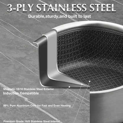 6-Piece Stainless Steel Nonstick Cookware Set with Honeycomb Interior
