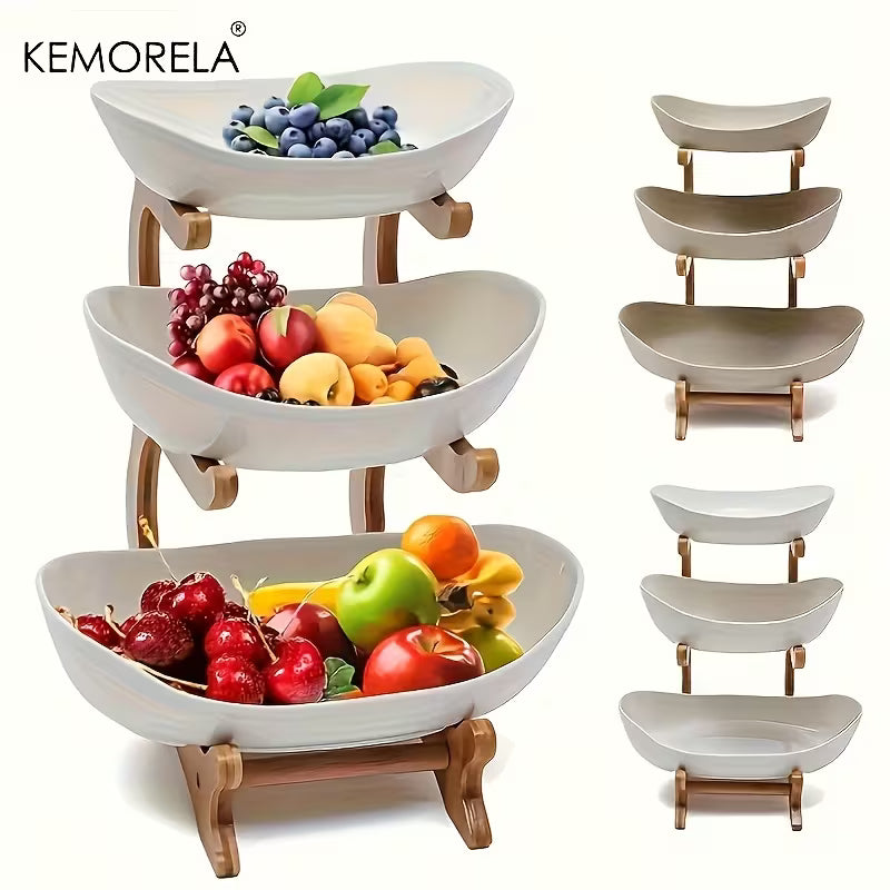 3-Tier Wooden Fruit & Vegetable Basket – Kitchen Countertop Storage Organizer