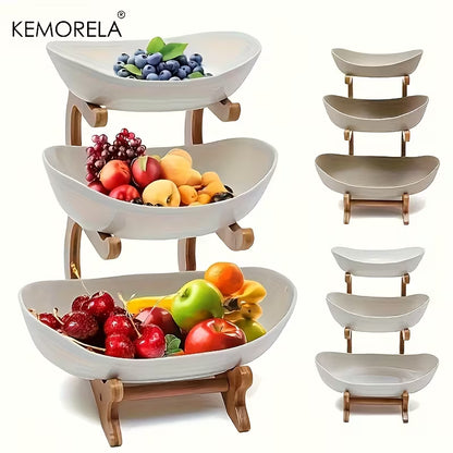 3-Tier Wooden Fruit & Vegetable Basket – Kitchen Countertop Storage Organizer