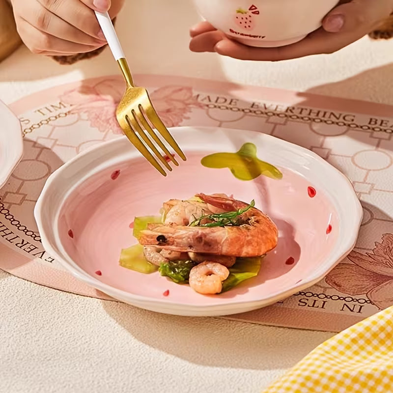 Pink Strawberry Ceramic Dinnerware Set