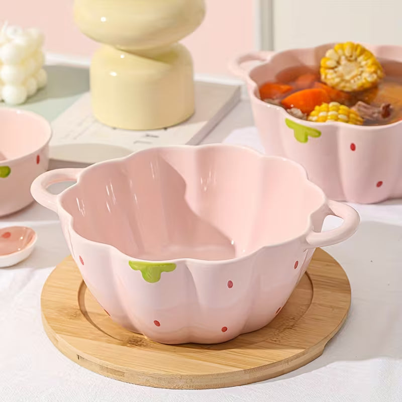 Pink Strawberry Ceramic Dinnerware Set
