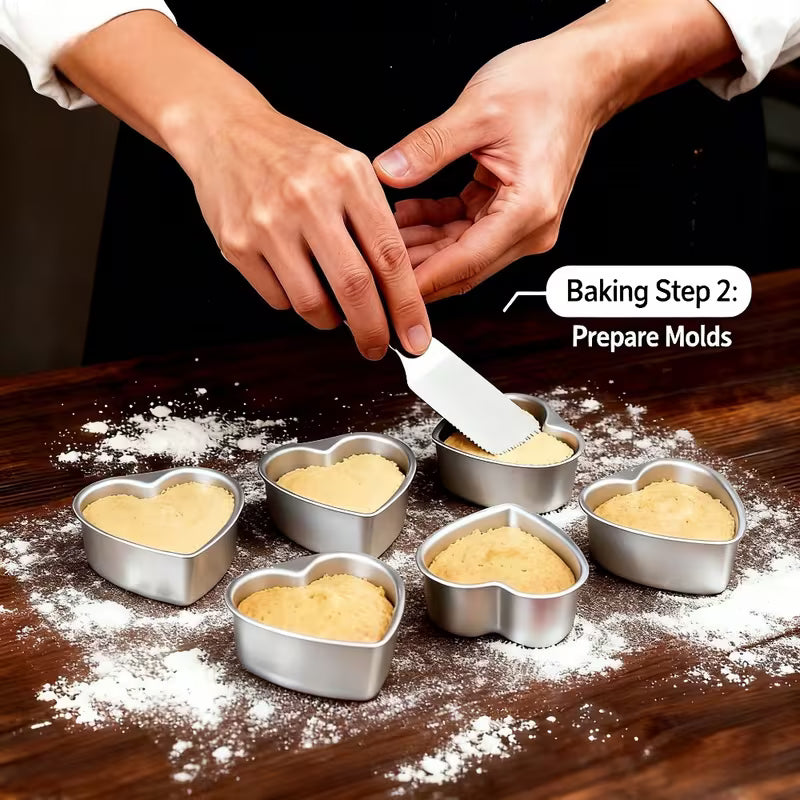 10-Piece 3-Inch Heart-Shaped Aluminum Cake Pan Set