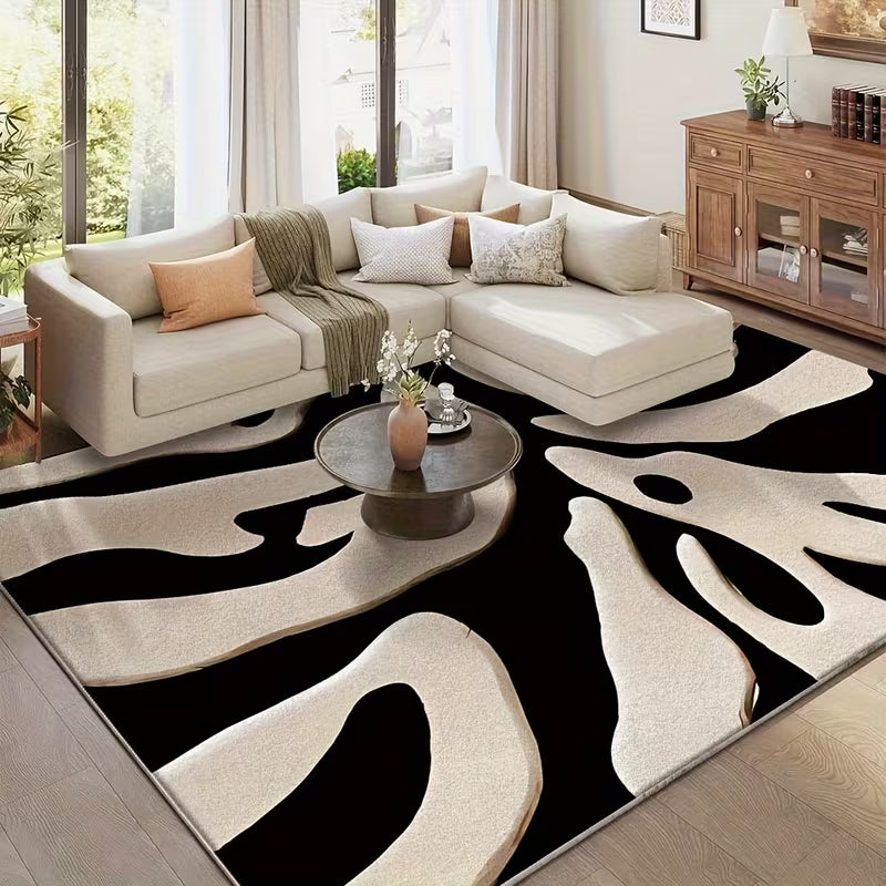 Black & White Geometric Area Rug – Modern Machine-Washable Soft Floor Mat