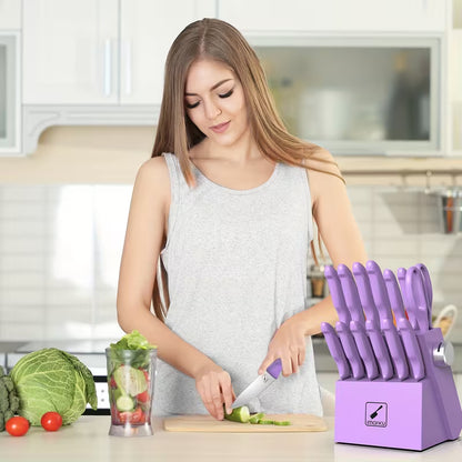 14-Piece Kitchen Knife Set with Block & Built-In Sharpener