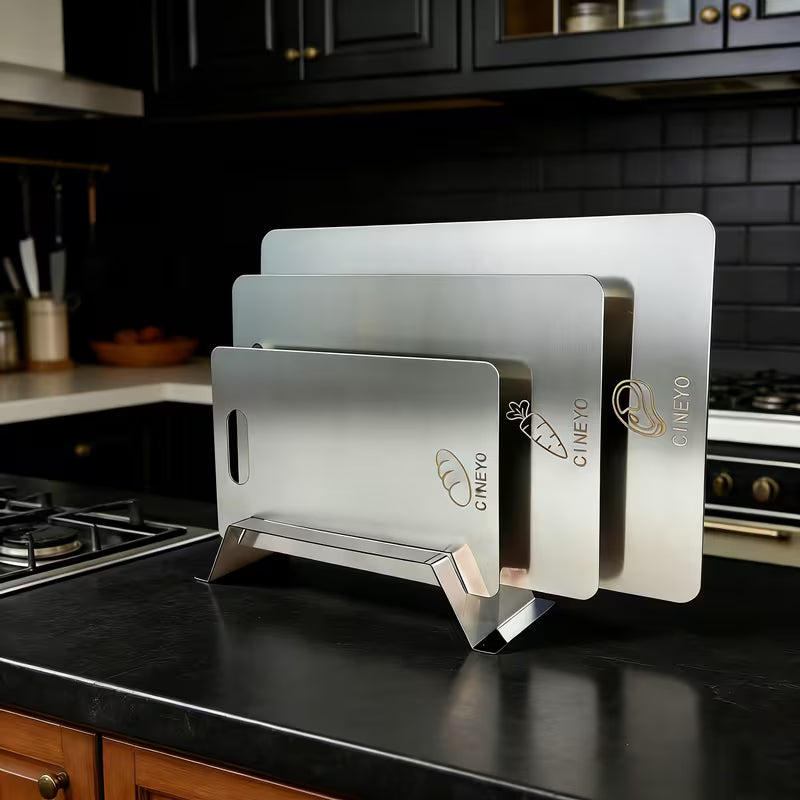4-Piece Titanium Cutting Board Set with Storage Stand